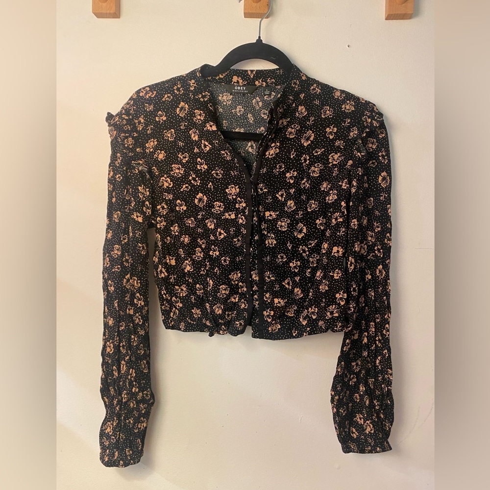 Obey Floral bomber zip up in size small
